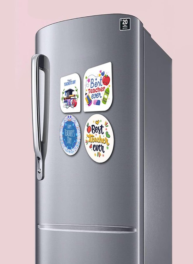 Deep Print Teachers Day Fridge Magnet Set, 4 Wooden Magnets, 3.5 x 3.5 Inch - Image 4